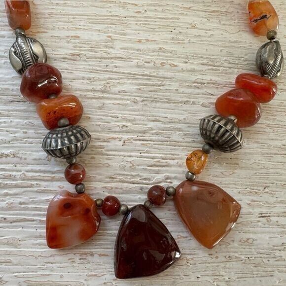 VTG Handmade Orange Carnelian Stone Silver Necklace - Picture 6 of 7